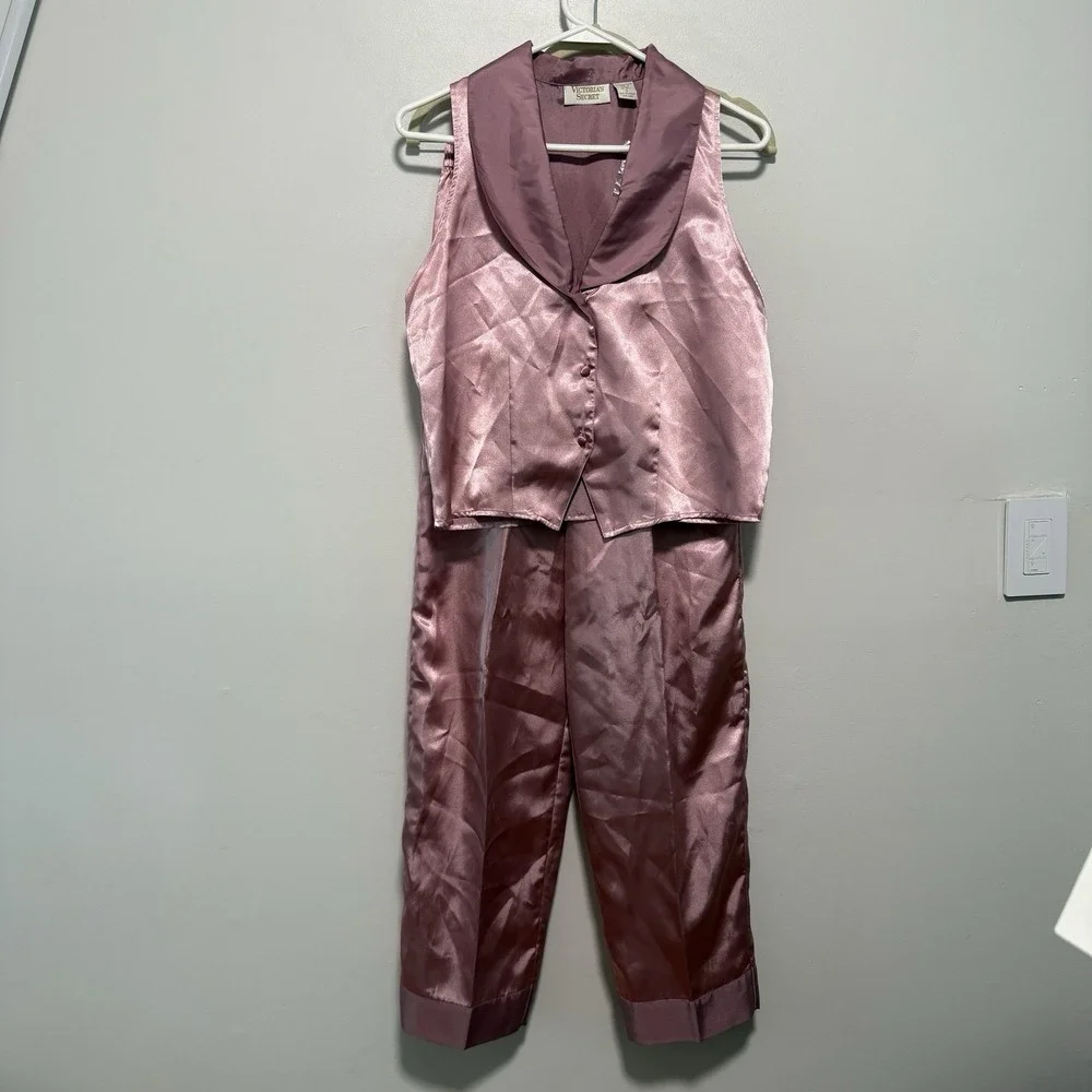 Victoria's Secret Gold Label NWT Vintage Pink Satin Pajama Lounge Set